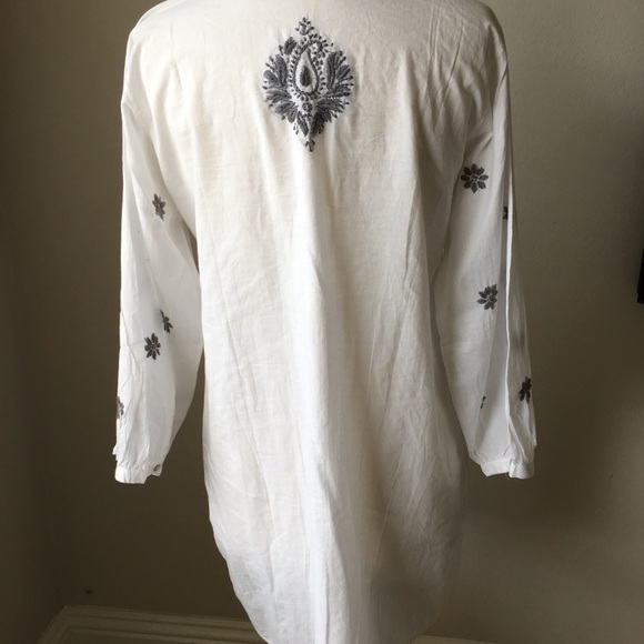 Embroidered Cotton Tunic Top Large Button front - Picture 3 of 8